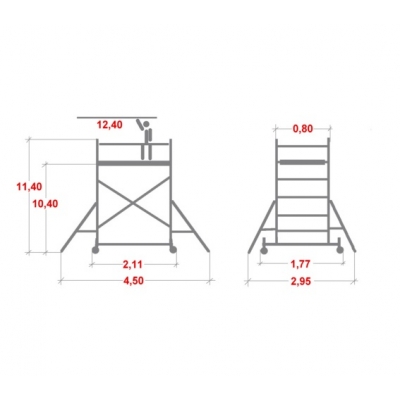 Rusztowanie aluminiowe Krause Stabilo 10  (0,75x2,00m) wys. rob. 12,40m